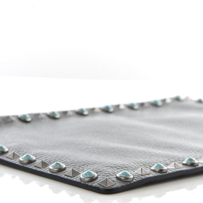 Valentino Garavani Grained Calfskin Turquoise Large Rockstud Rolling Zip Pouch Light Stone 5 of 8