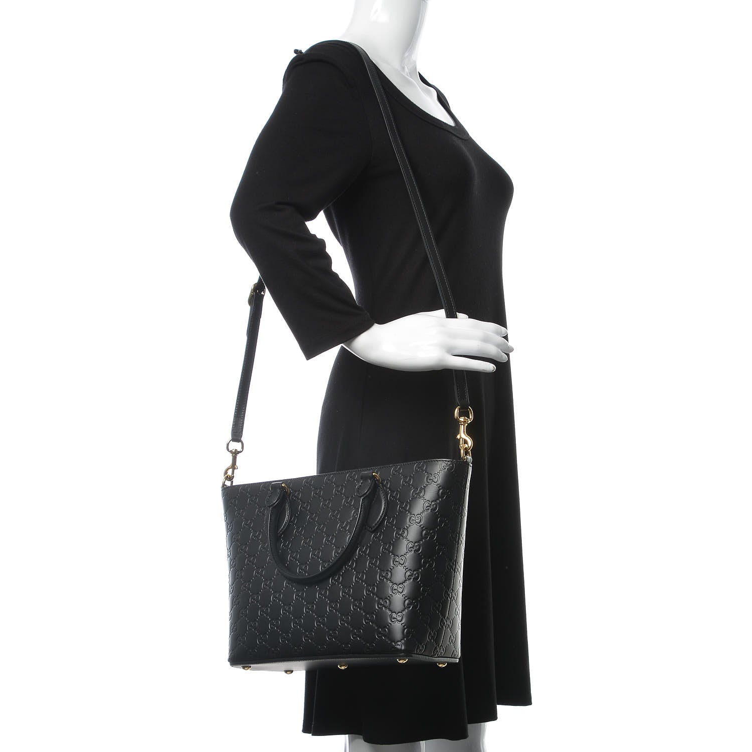 Gucci Guccissima Small Zippered Bucket Tote Black 2 of 8