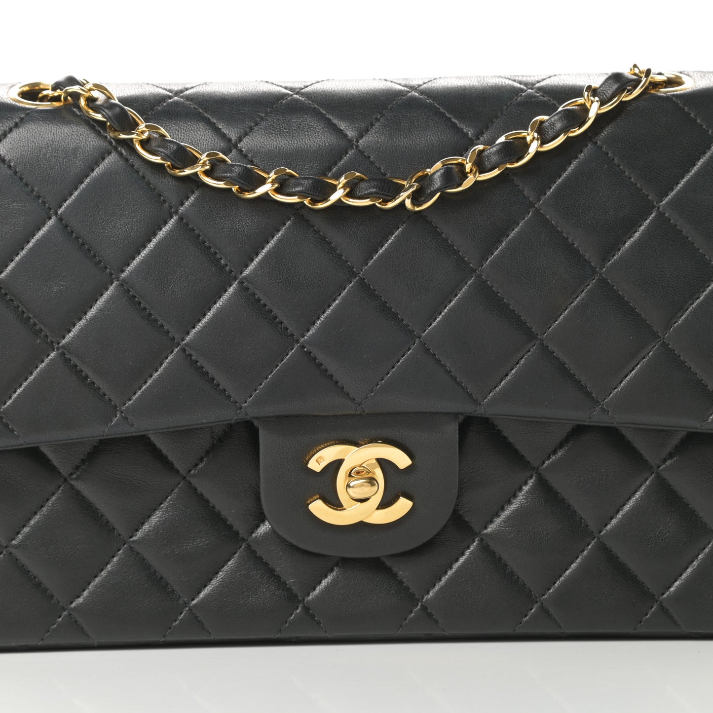 Lambskin Quilted Medium Double Flap Black