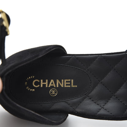 Chanel Suede Grosgrain Cap Toe CC Slingback Sandals 37 Black 7 of 11