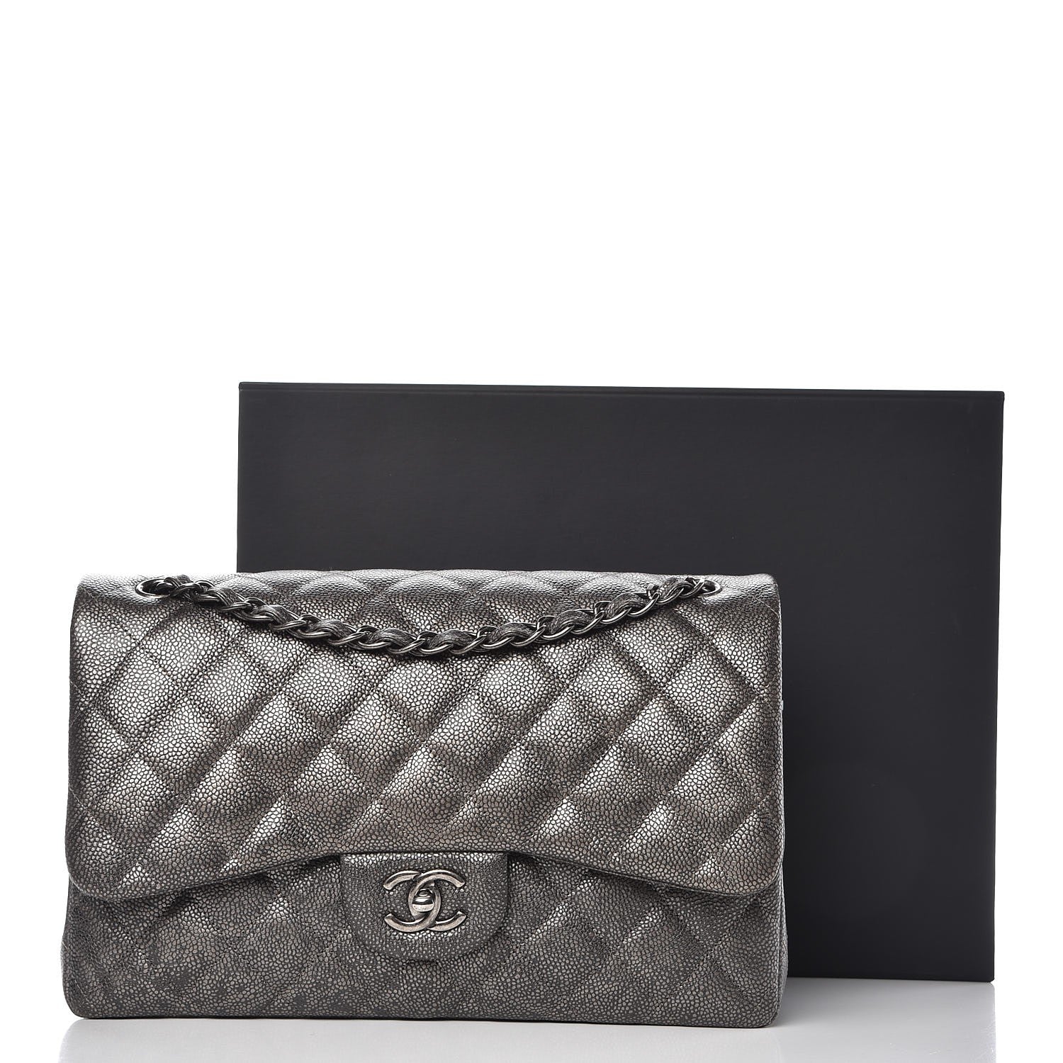 Chanel Metallic Caviar Quilted Jumbo Double Flap Dark Silver 10 of 10