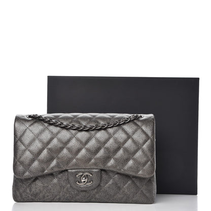 Chanel Metallic Caviar Quilted Jumbo Double Flap Dark Silver 10 of 10