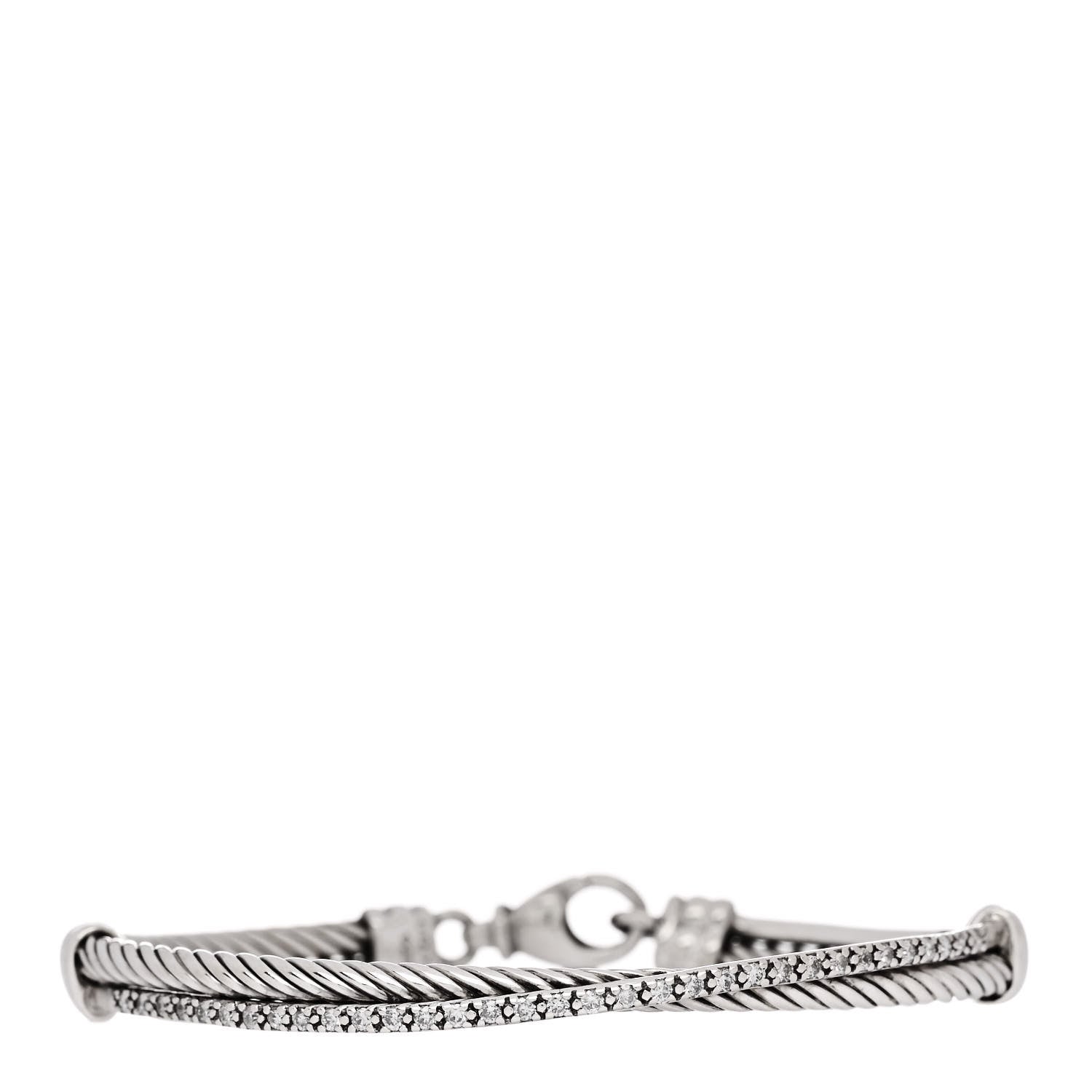 David Yurman Sterling Silver Diamond 3mm Crossover Bracelet 1 of 3