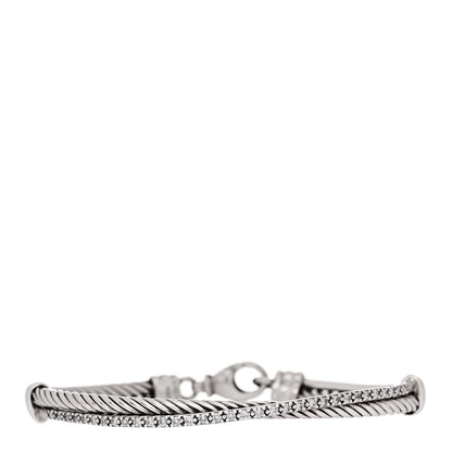 David Yurman Sterling Silver Diamond 3mm Crossover Bracelet 1 of 3