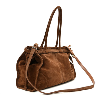 Prada Suede Large Bonnie Shoulder Bag Cocoa Brown 3 of 9