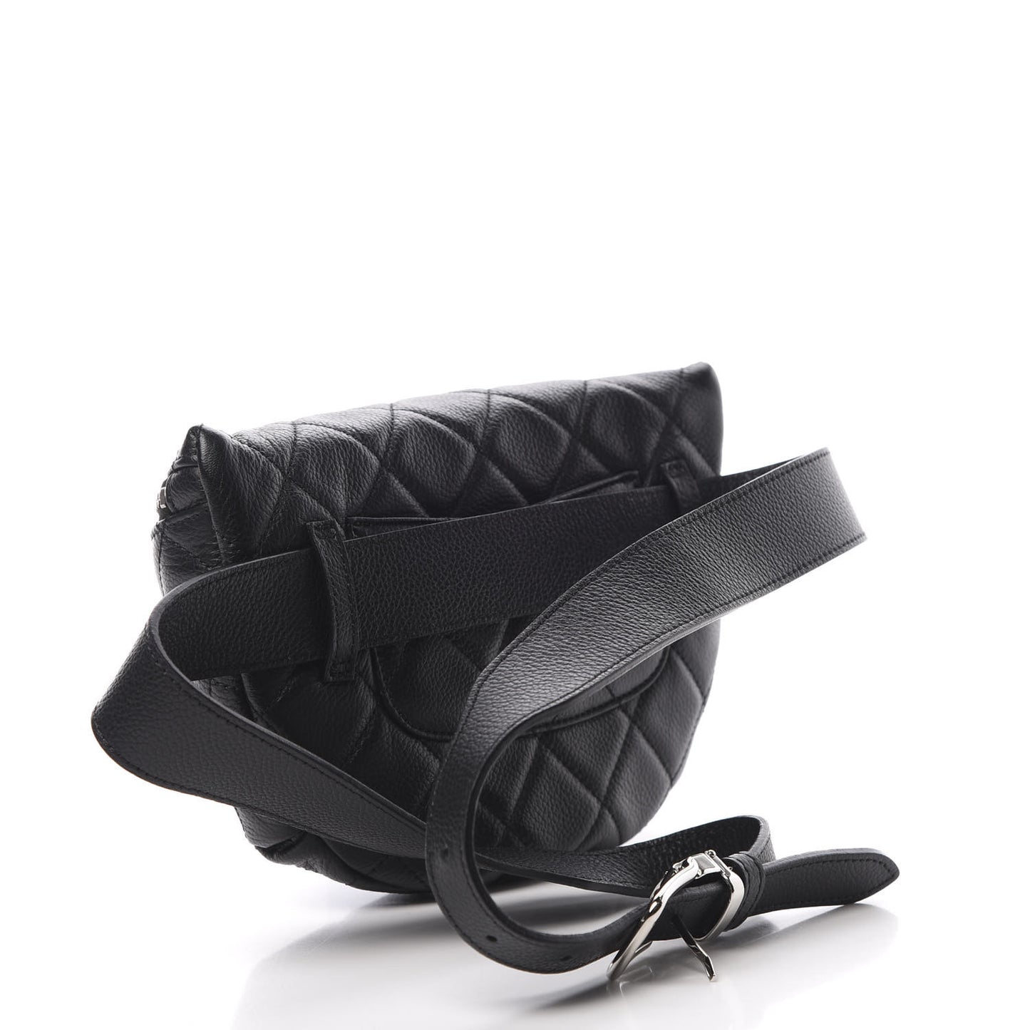 Grained Calfskin Quilted Waist Belt Bag Black