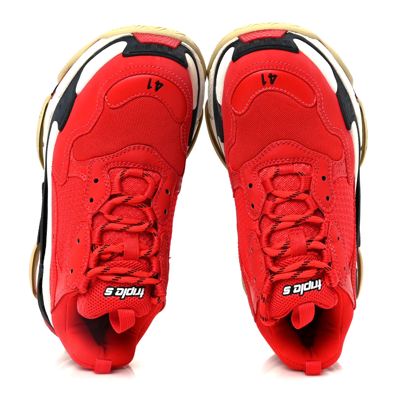Balenciaga Washed Effect Fabric Mesh Mens Triple S Sneakers 41 Red
