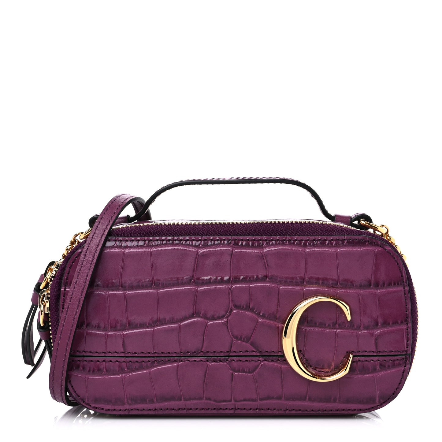 Calfskin Crocodile Embossed Mini C Vanity Bag Crushed Violet