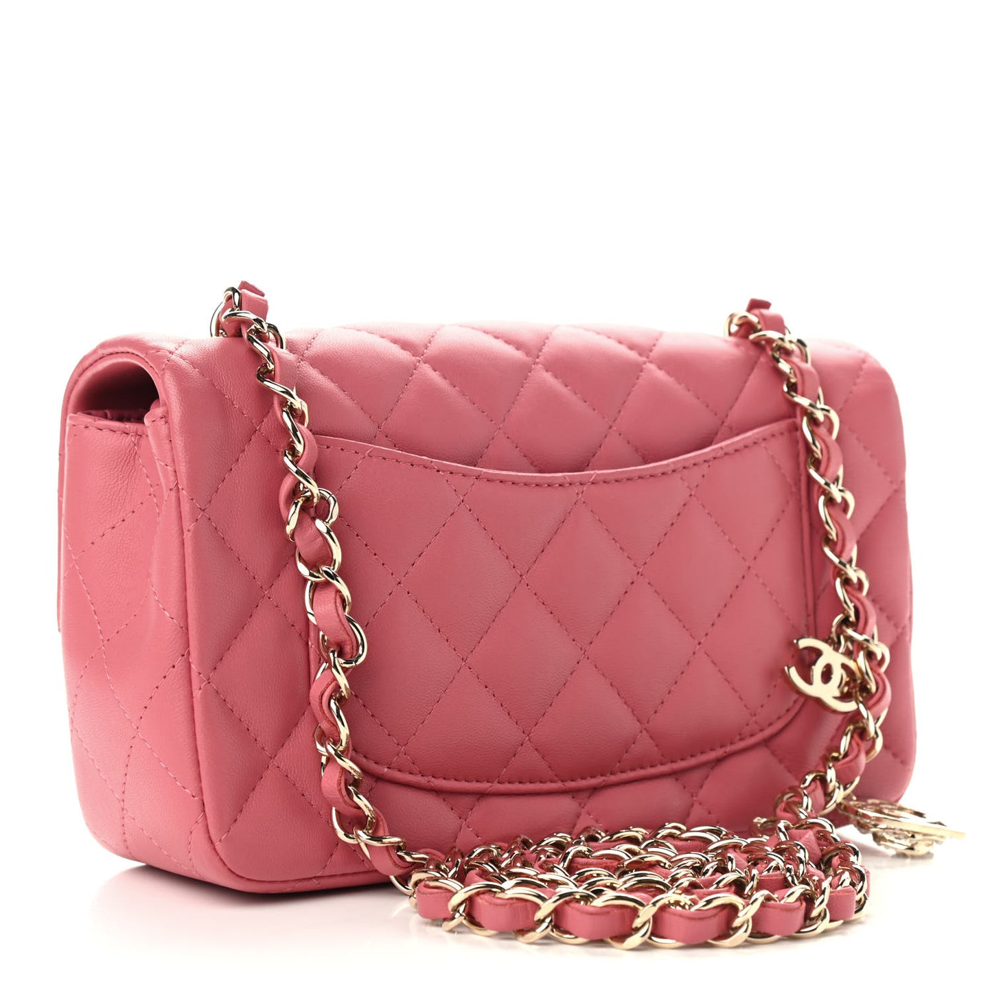 Lambskin Quilted Valentine Charms Mini Rectangular Flap Pink