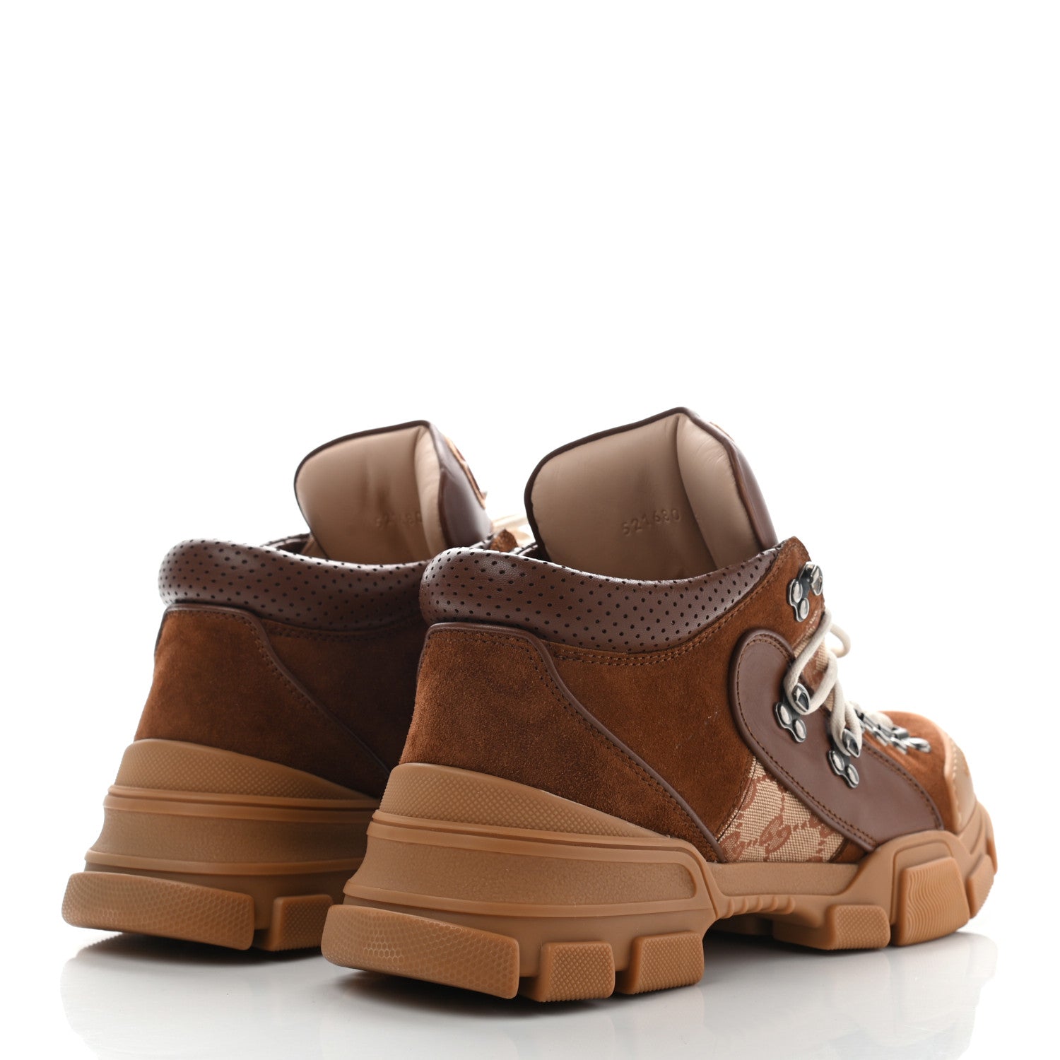 Gucci X SEGA Suede Calfskin GG Monogram Mens Flashtrek Sneakers 9.5 New Cuir Beige Ruggine 4 of 14
