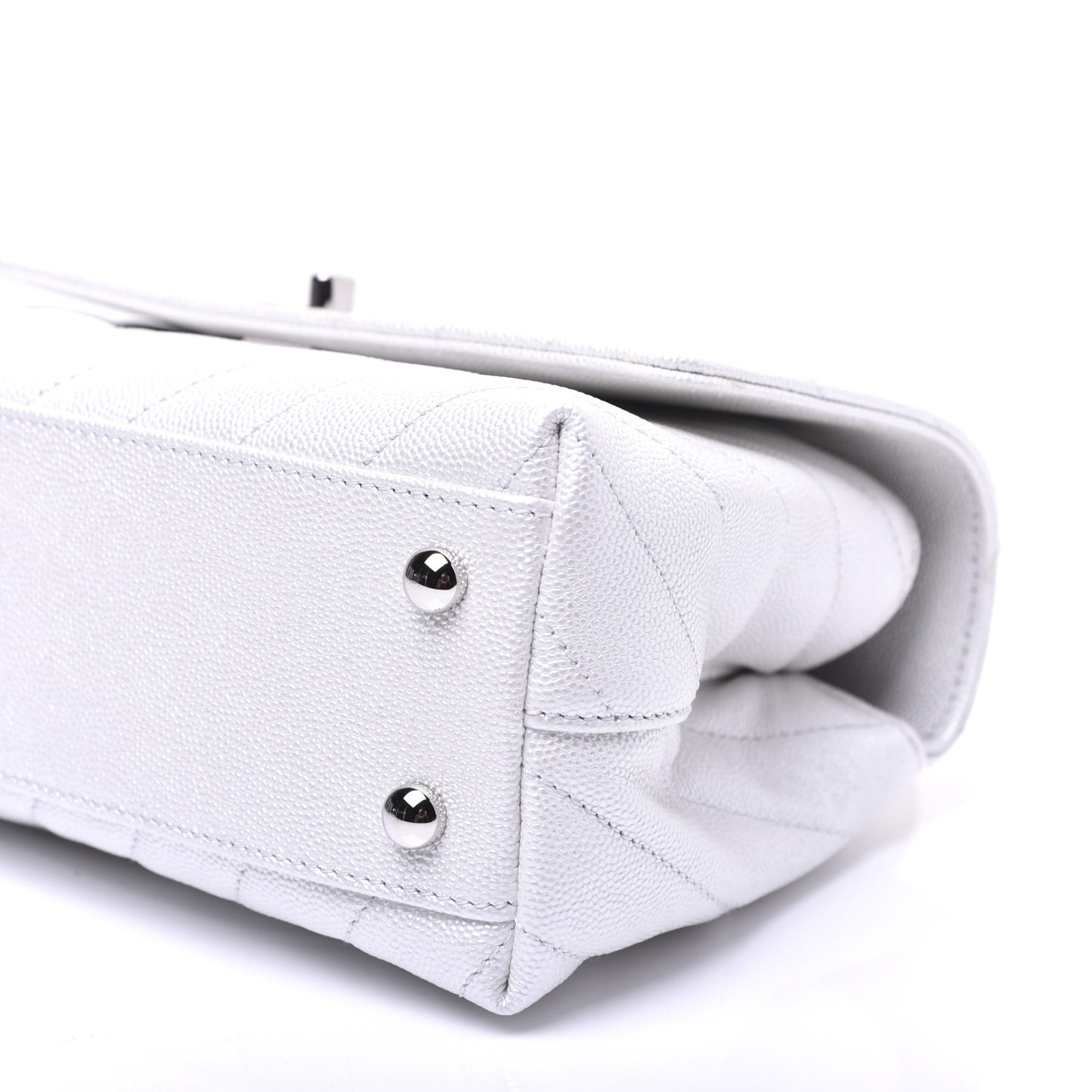 Iridescent Caviar Chevron Quilted Mini Coco Handle Flap White