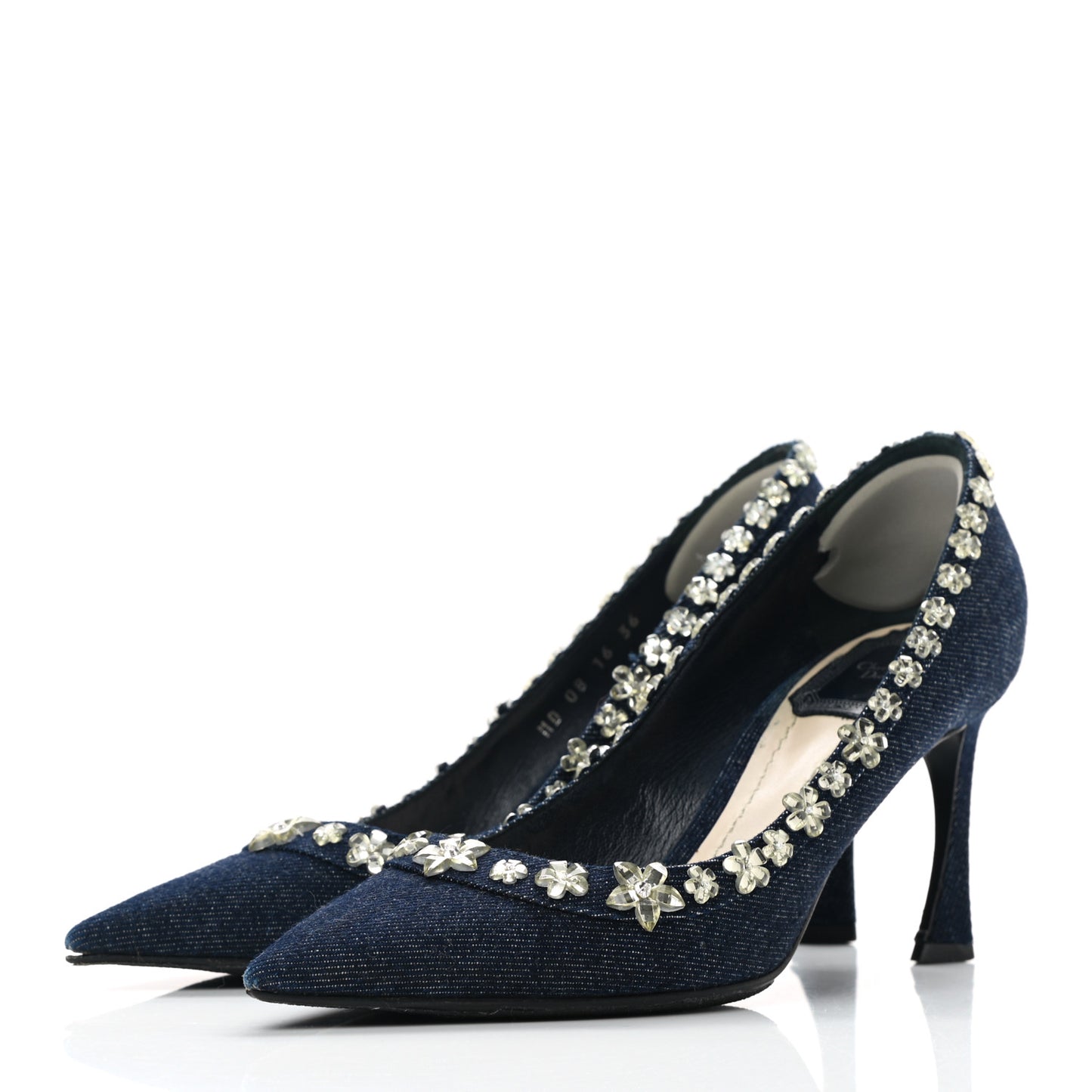 Denim Crystal Garland Pumps 36 Blue Fonce