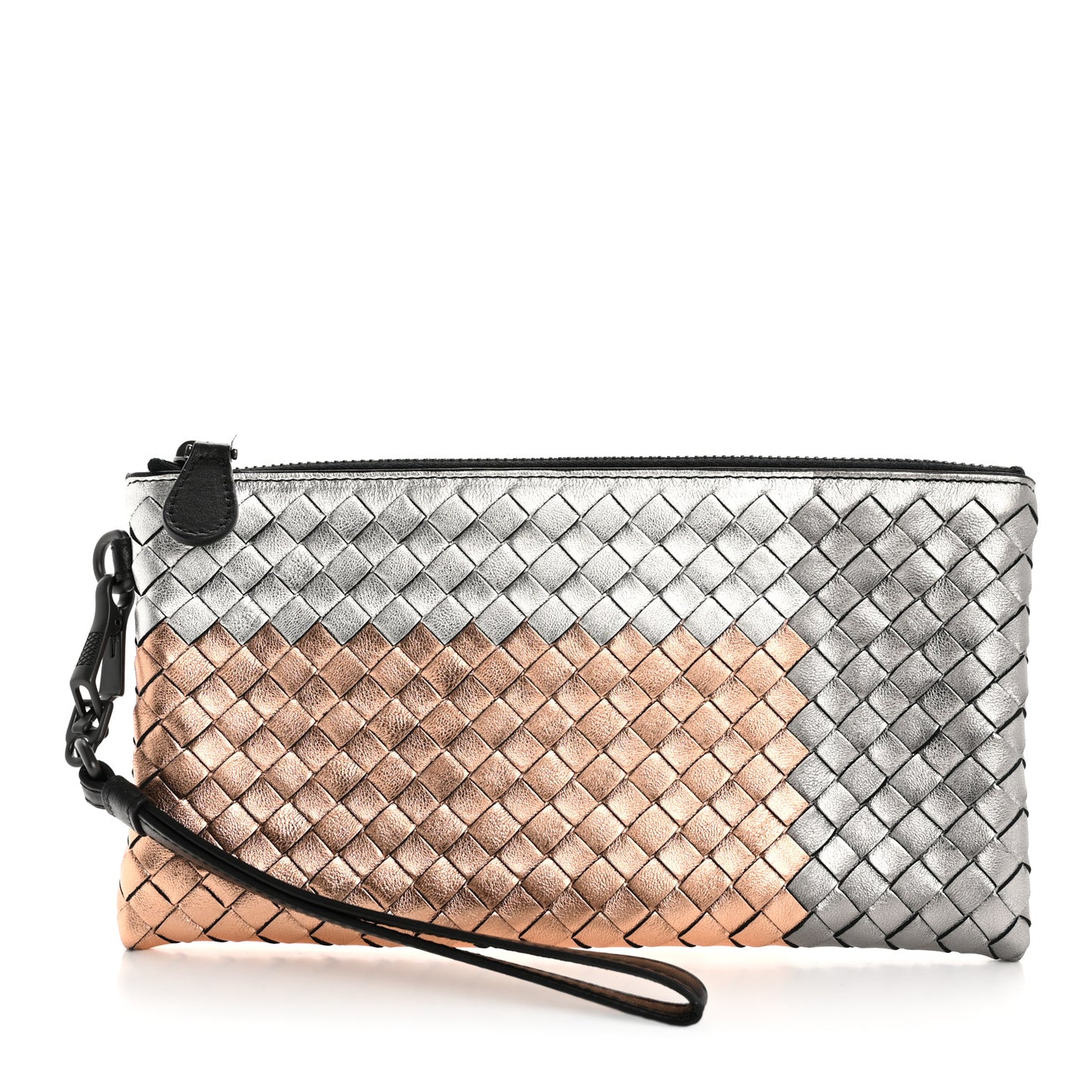 Metallic Intrecciato Wristlet Zip Pouch