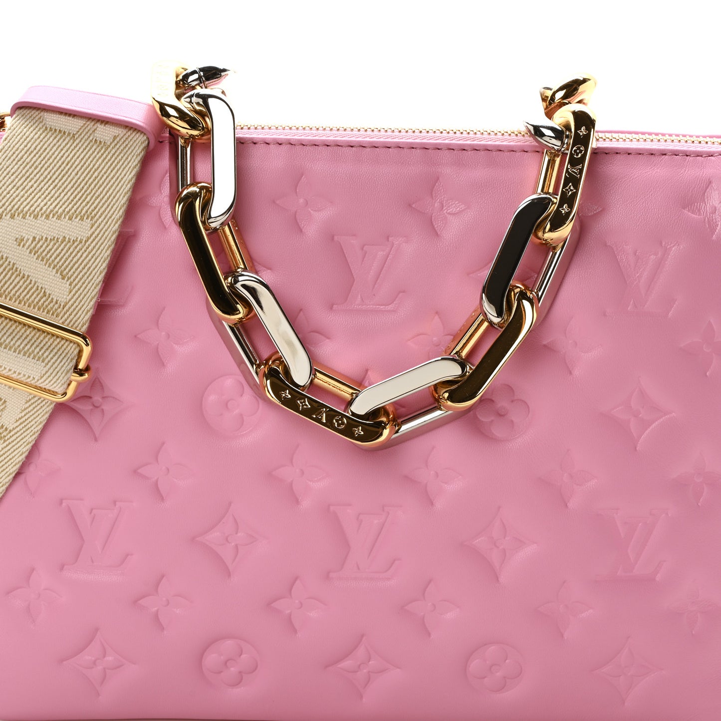 Lambskin Embossed Monogram Coussin PM Rose Bonbon