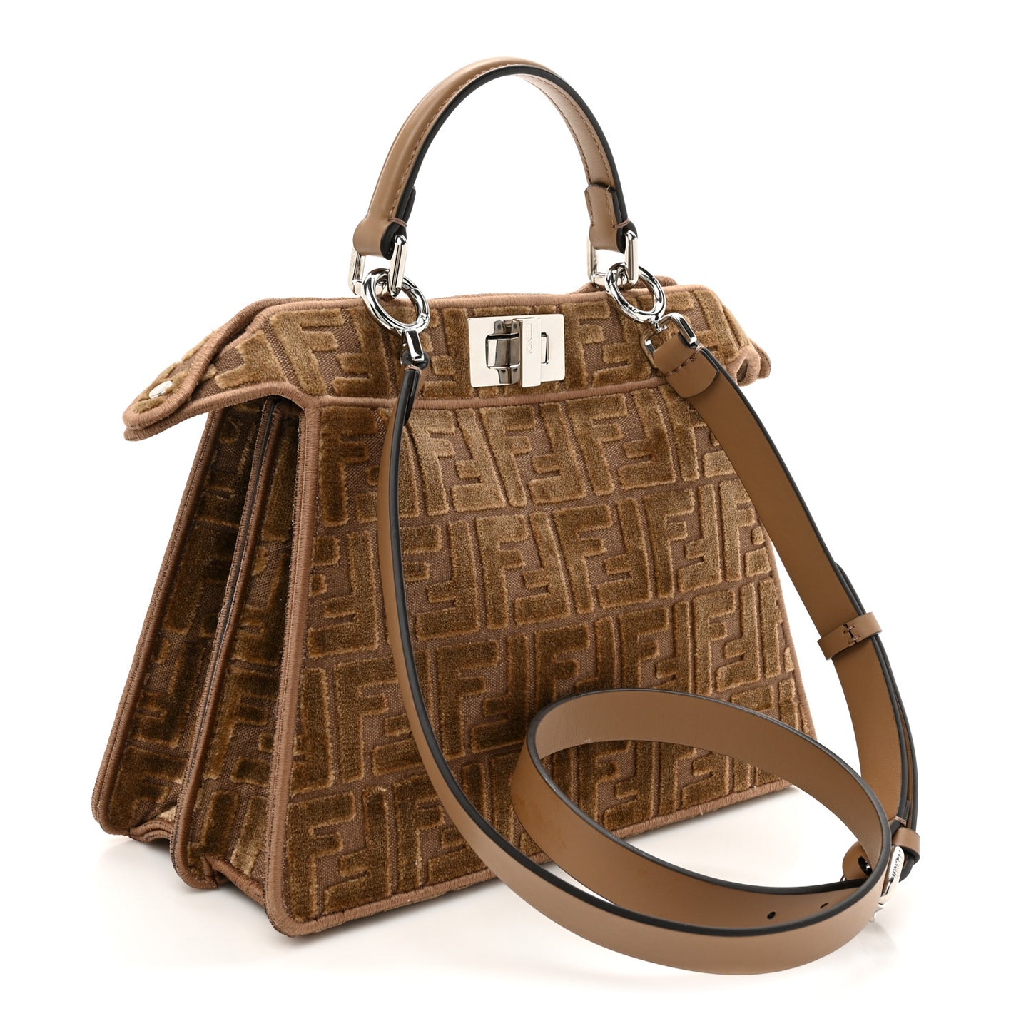Velvet Jacquard FF Small Peekaboo I SEE U Satchel Beige