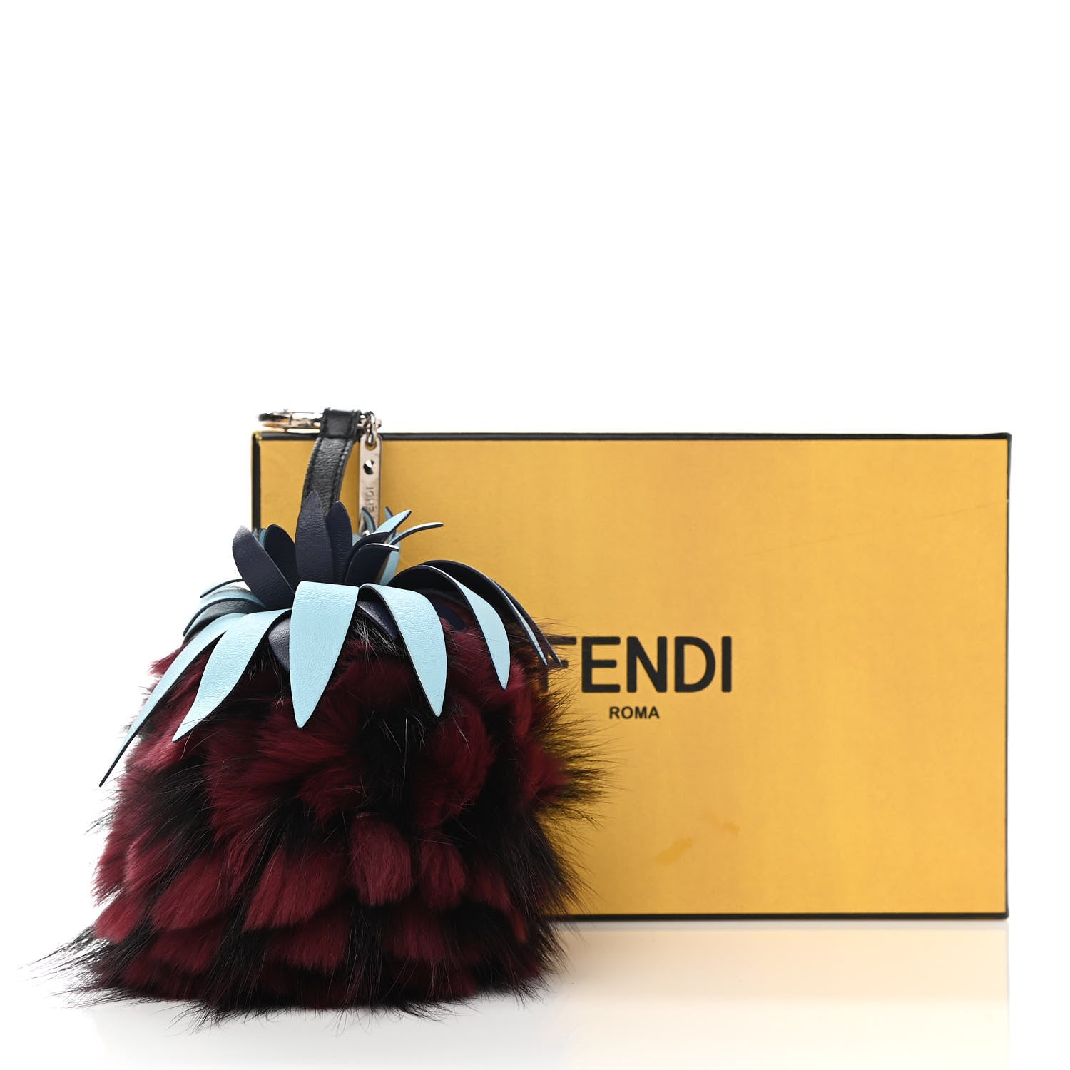 Fendi Fox Rabbit Fur Nappa Pineapple Bag Charm Bordeaux Turchese Pallido Multicolor 5 of 5