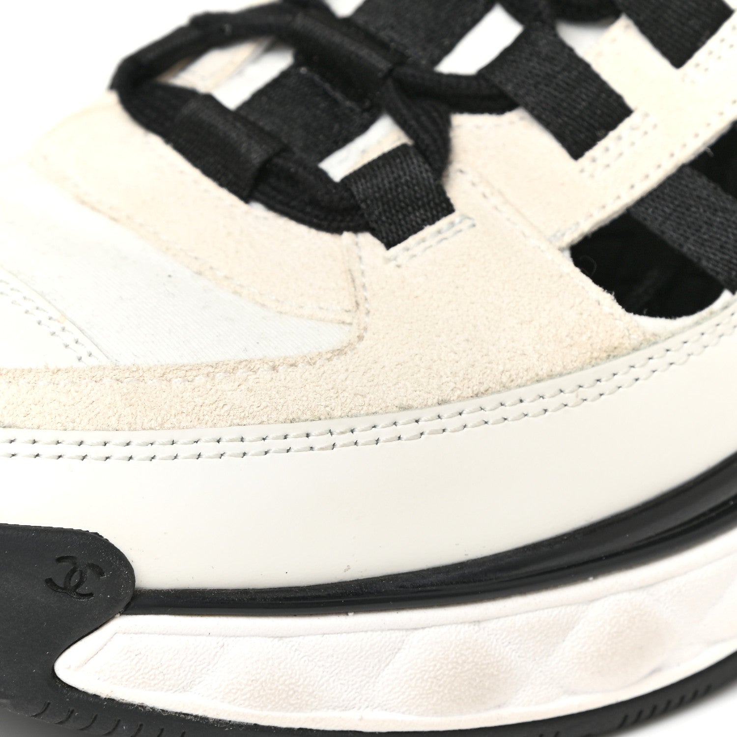 Chanel Fabric Calfskin Suede CC Sneakers 39 Ivory Black 11 of 17