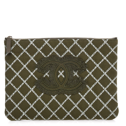 Chanel Canvas Double Stitch CC Medium Cosmetic Case Khaki 1 of 8