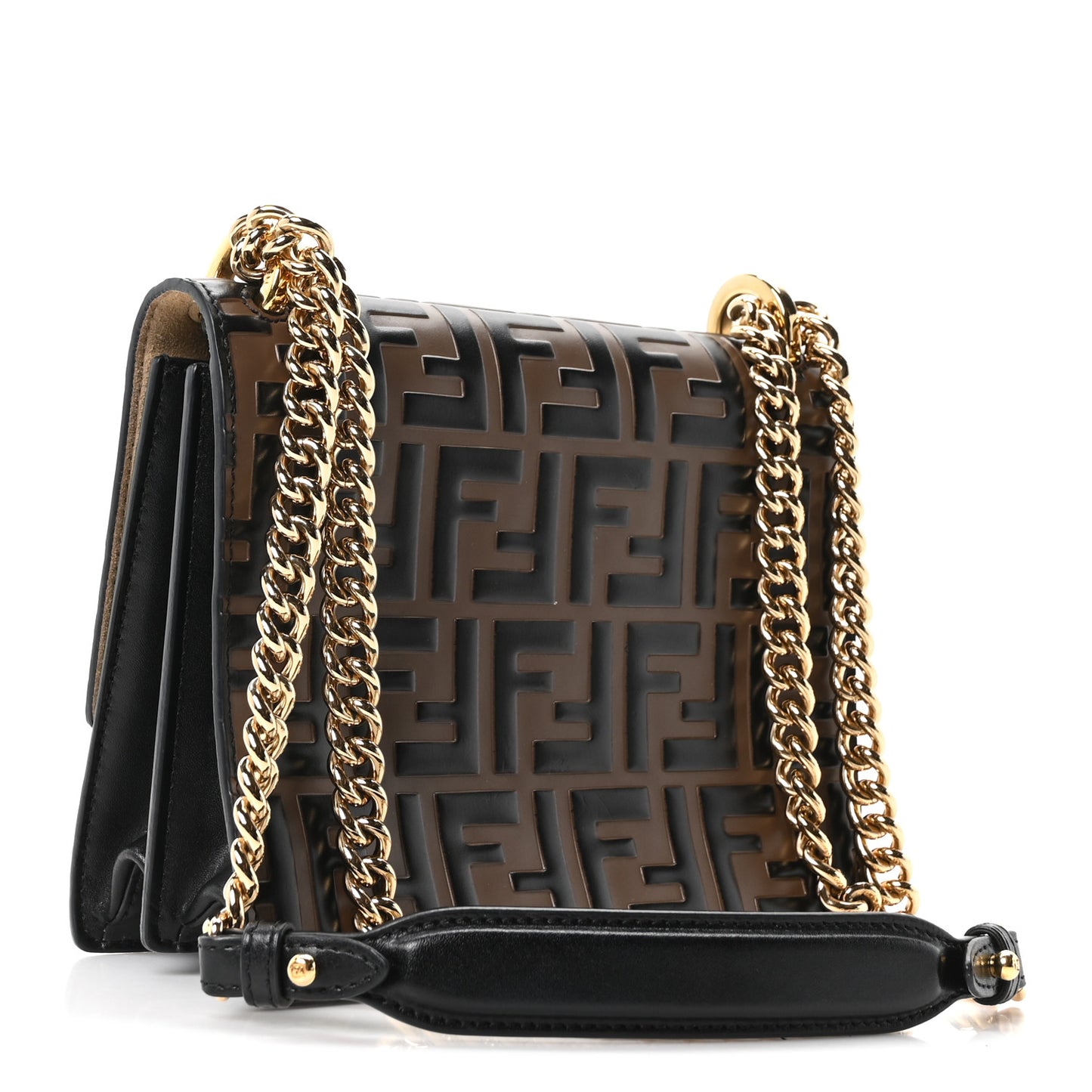 Vitello Liberty Bi-Color FF 1974 Embossed Small Kan U Shoulder Bag Maya Black