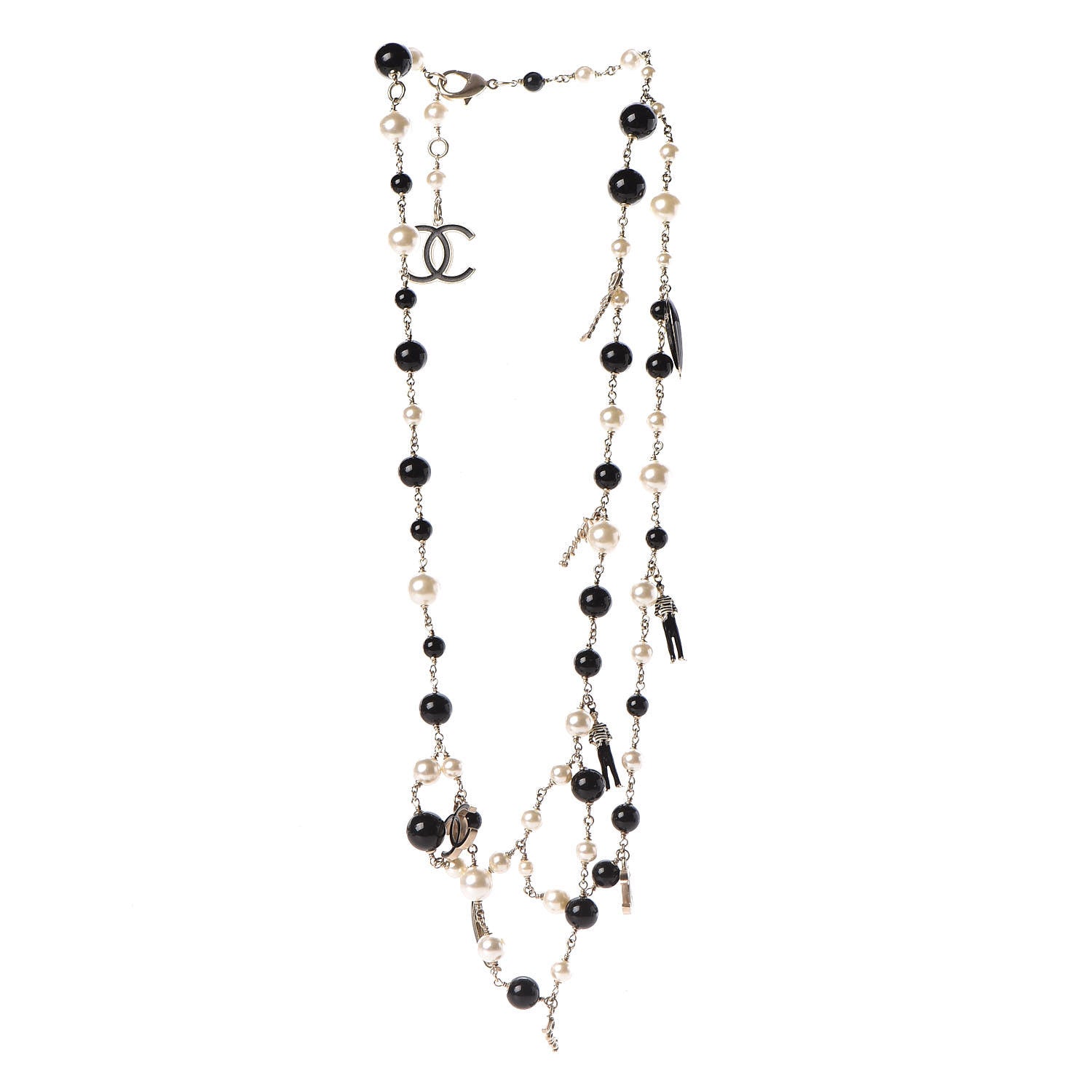 Chanel Pearl Bead Enamel CC Coco Long Necklace Black Gold 4 of 6