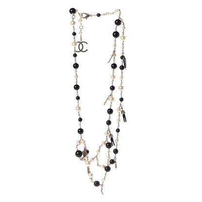 Chanel Pearl Bead Enamel CC Coco Long Necklace Black Gold 4 of 6