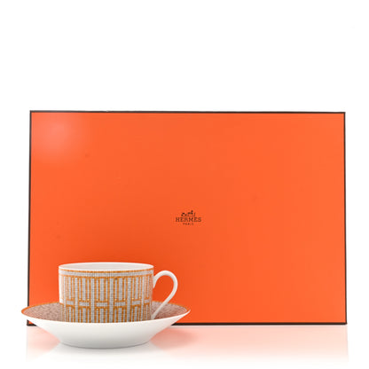 Hermes Porcelain Mosaique Au 24 Gold Breakfast Cup and Saucer 9 of 9