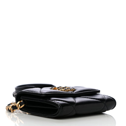Chanel Shiny Goatskin Quilted 19 Flap Coin Purse With Chain Black 4 of 14