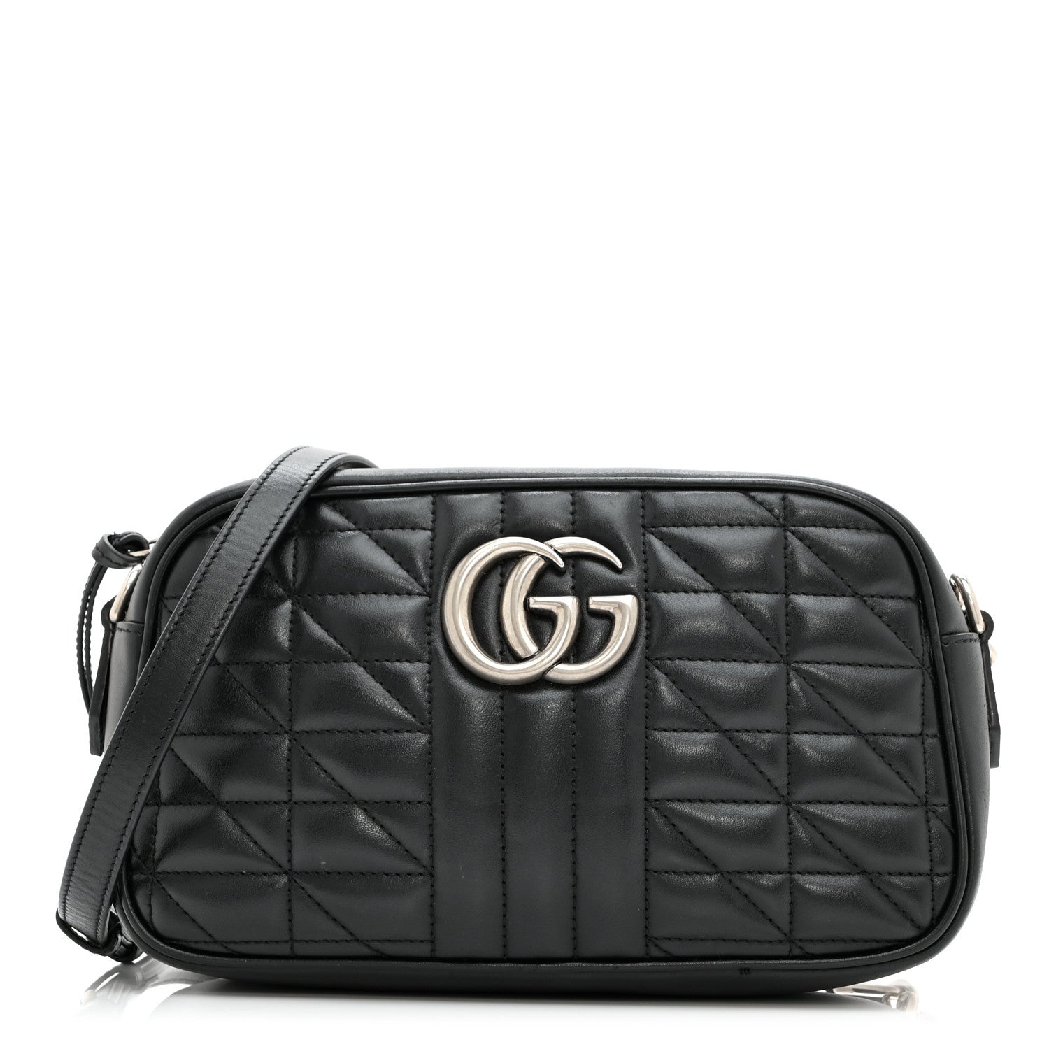 Gucci Calfskin Matelasse Aria Small GG Marmont Chain Shoulder Bag Black 1 of 11