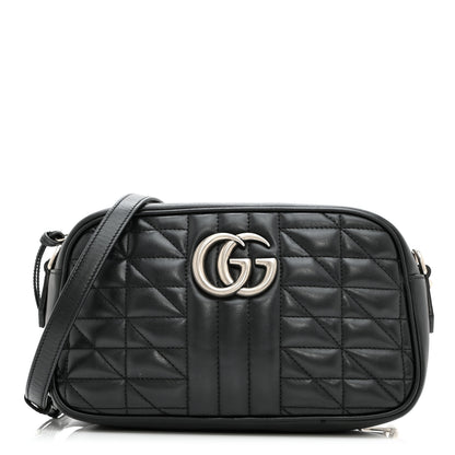 Gucci Calfskin Matelasse Aria Small GG Marmont Chain Shoulder Bag Black 1 of 11