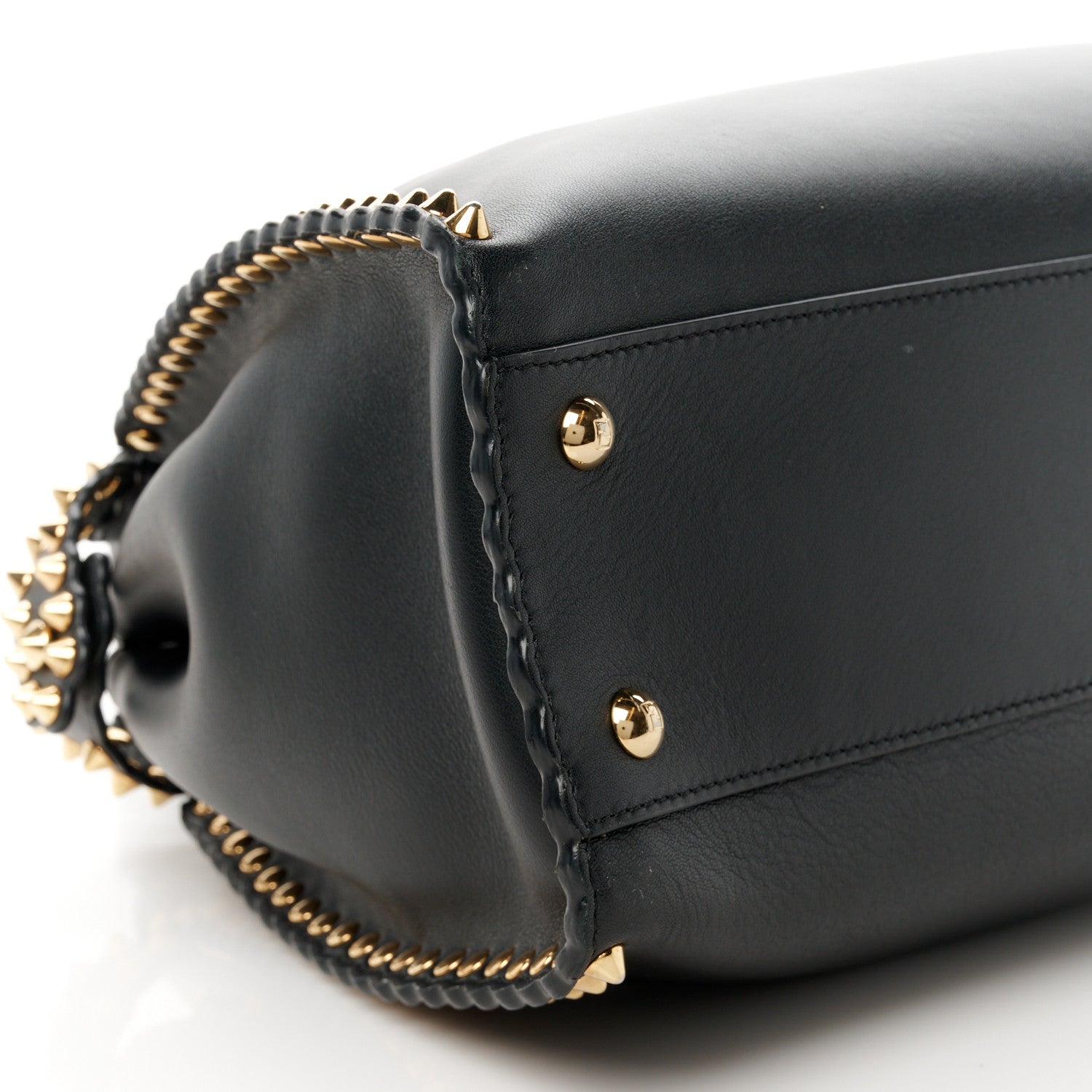 Fendi Vitello Seta Shiny Nappa Scalloped Studded Medium Peekaboo Iconic Satchel Black 11 of 13