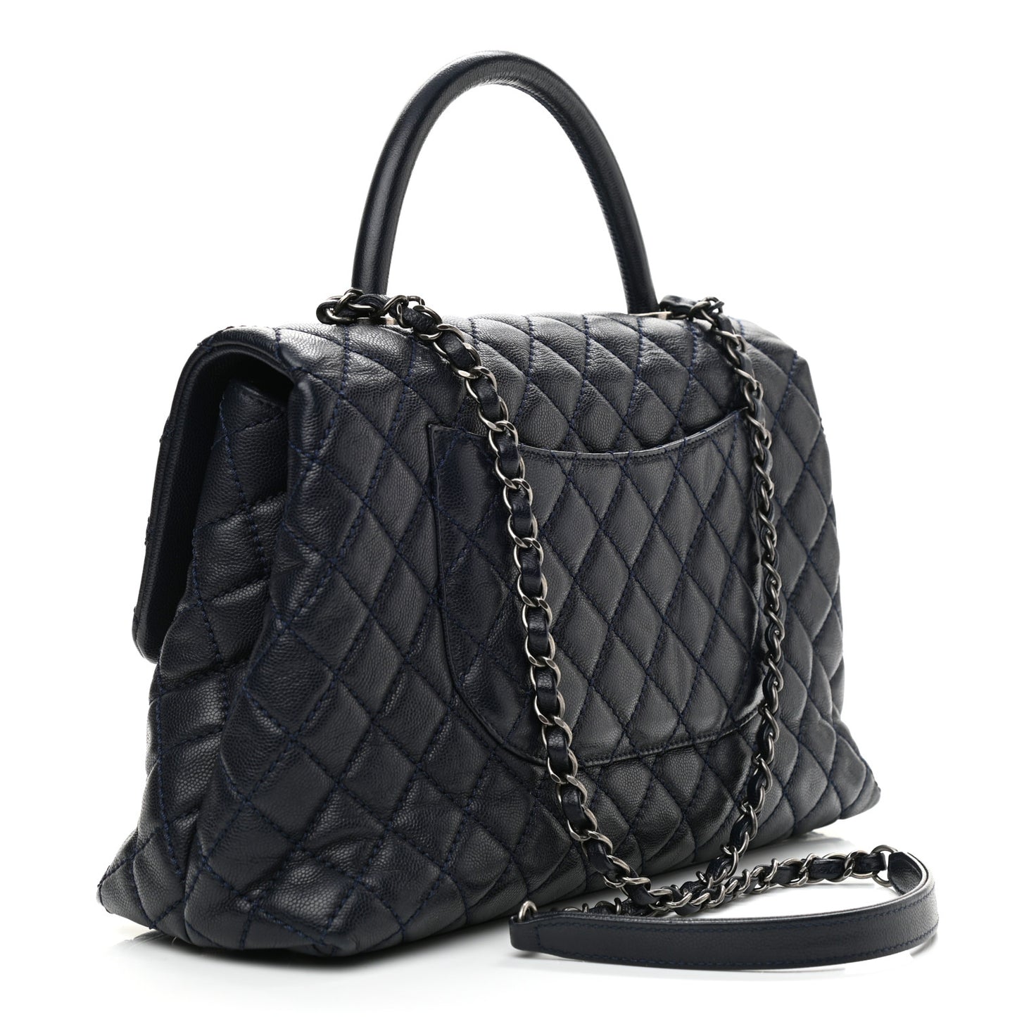 Caviar Quilted Medium Coco Handle Flap Navy Blue