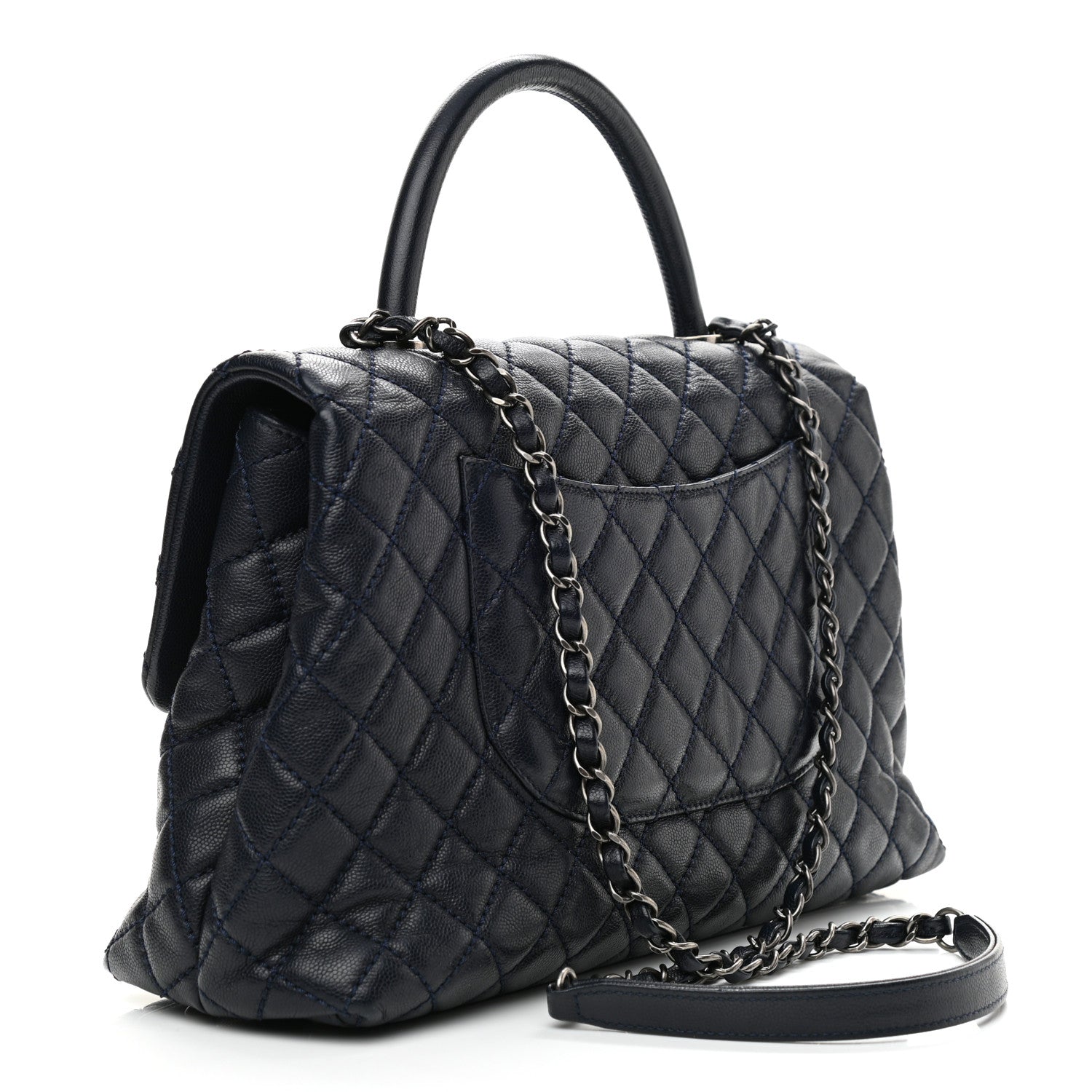 Chanel Caviar Quilted Medium Coco Handle Flap Navy Blue 2 of 9