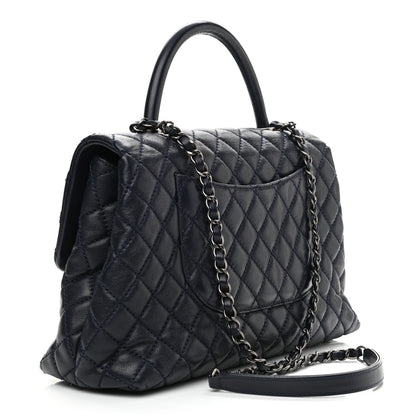 Chanel Caviar Quilted Medium Coco Handle Flap Navy Blue 2 of 9