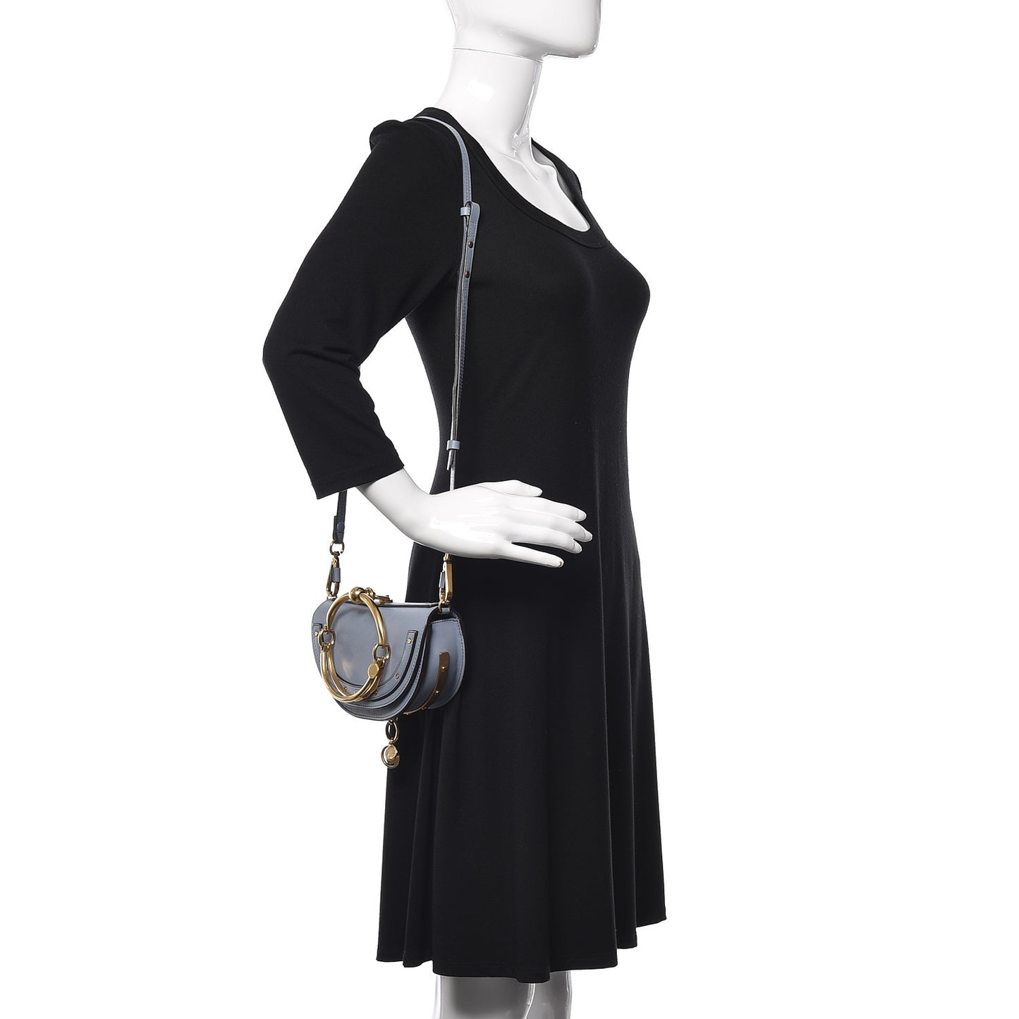 Calfskin Small Nile Bracelet Minaudiere Bag Washed Blue