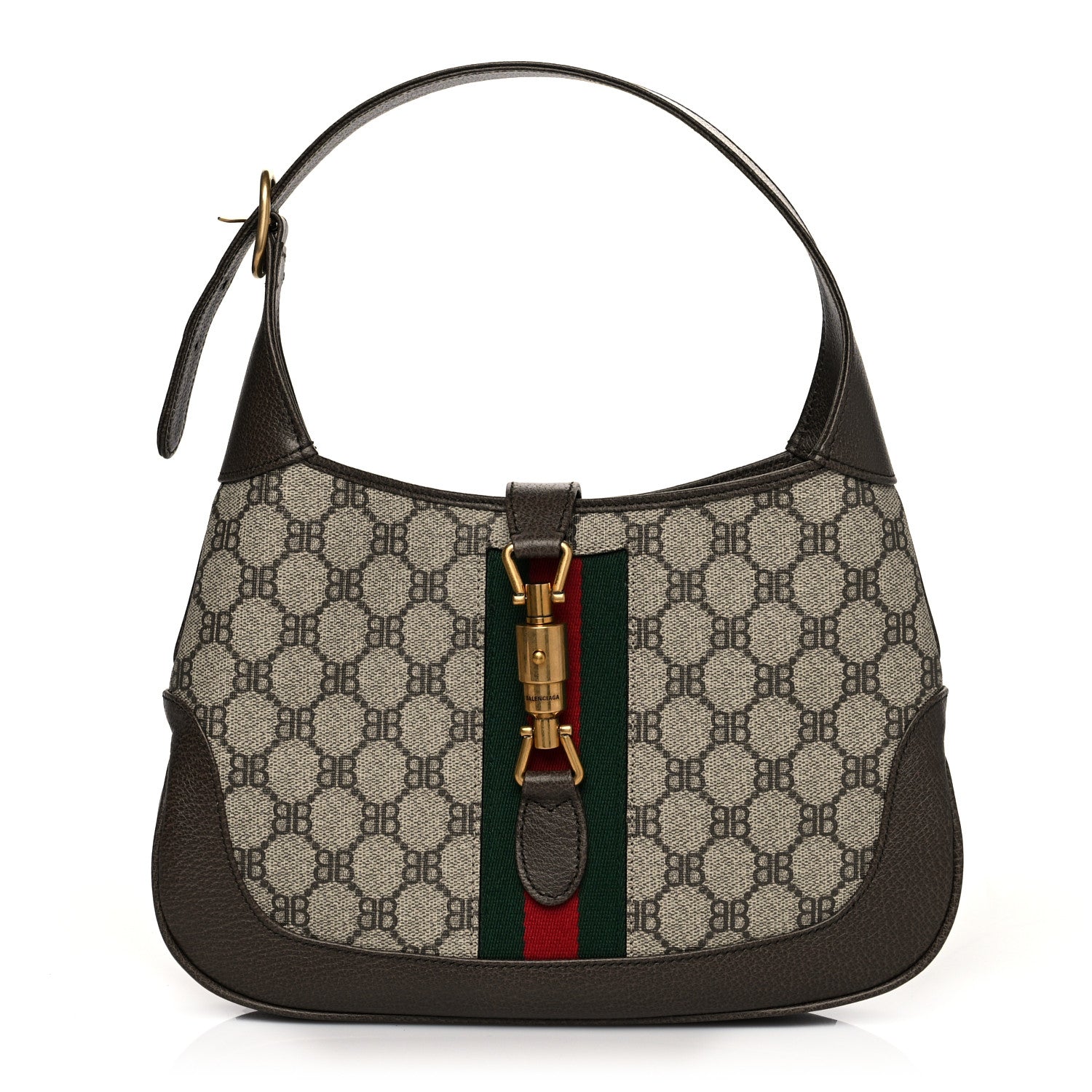 Gucci X BALENCIAGA BB Supreme Monogram Calfskin Web Small Jackie 1961 Hobo Beige Ebony 1 of 11