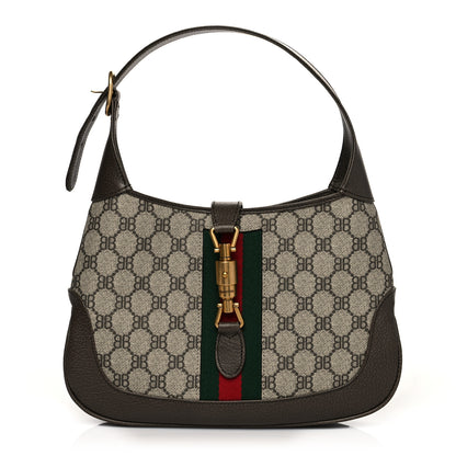 Gucci X BALENCIAGA BB Supreme Monogram Calfskin Web Small Jackie 1961 Hobo Beige Ebony 1 of 11