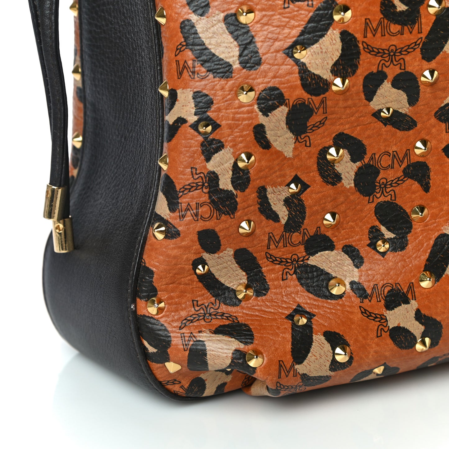 Visetos Leopard Print Large Drawstring Shoulder Bag Cognac