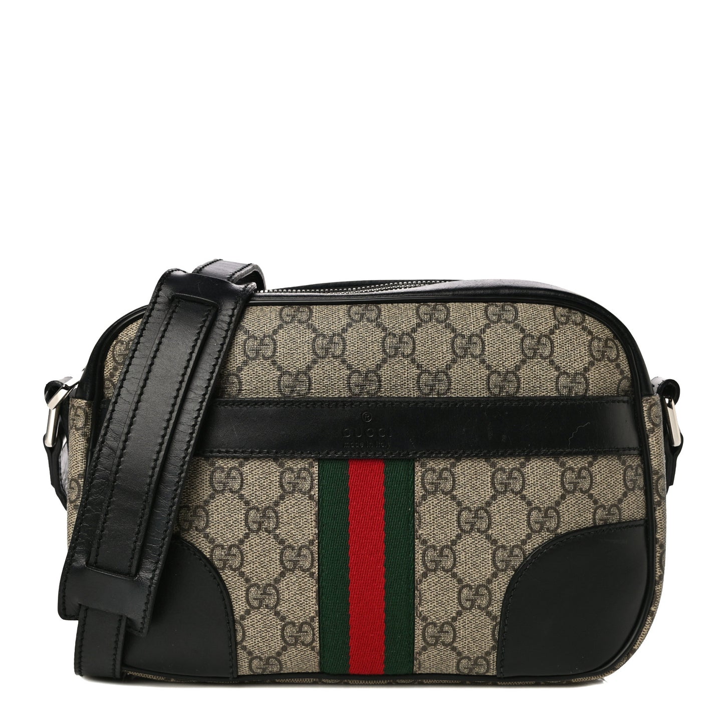 GG Supreme Monogram Web Medium Shoulder Bag Black