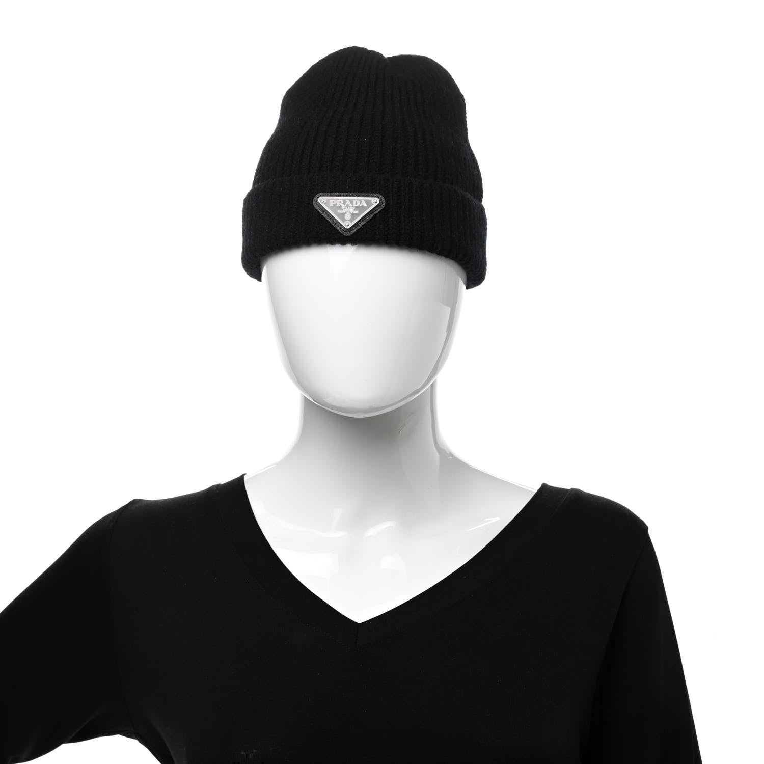 Prada Wool Cashmere Beanie Hat M Black 2 of 6