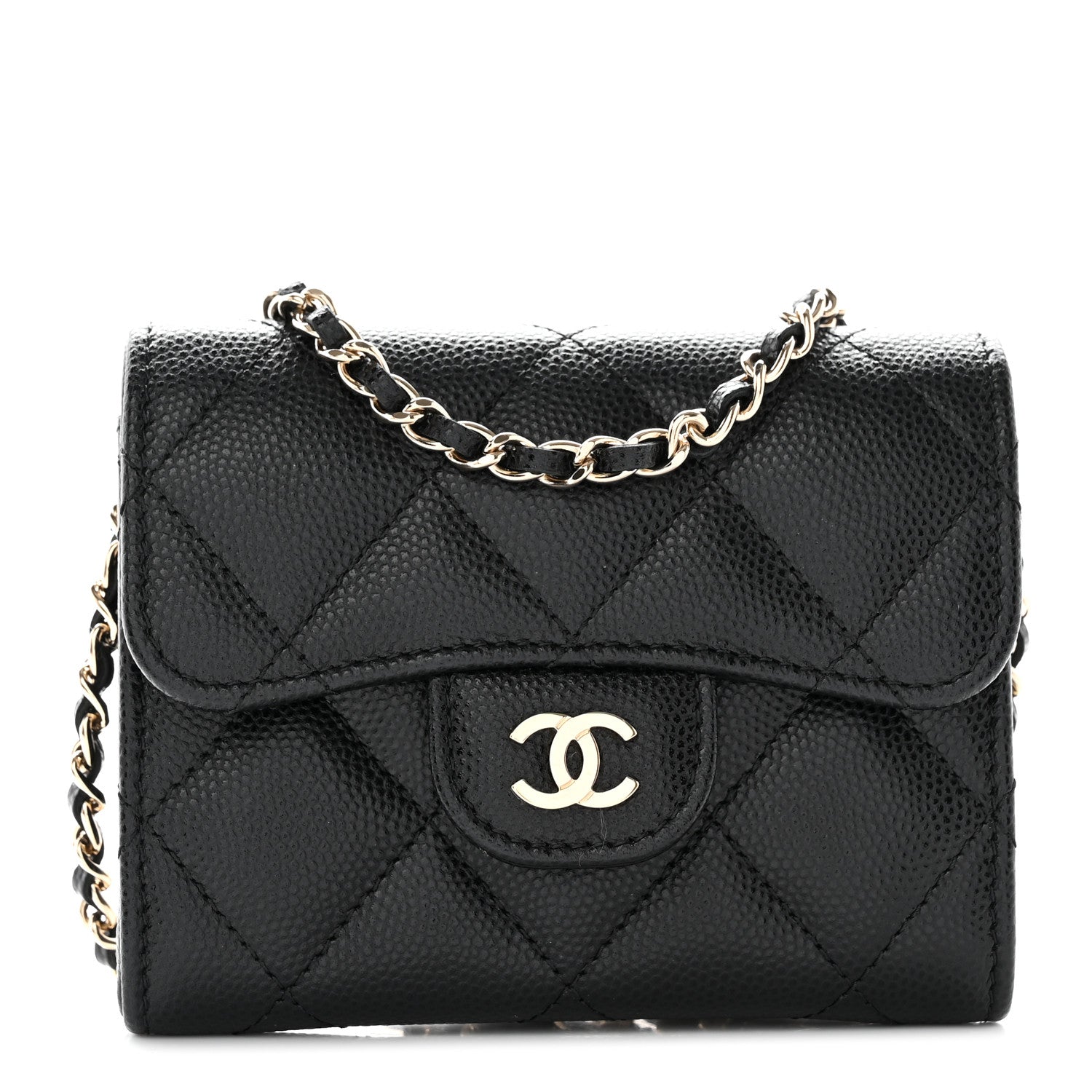 Chanel Caviar Quilted Flap Card Holder On Chain Black 1 of 11