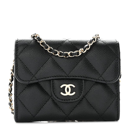 Chanel Caviar Quilted Flap Card Holder On Chain Black 1 of 11