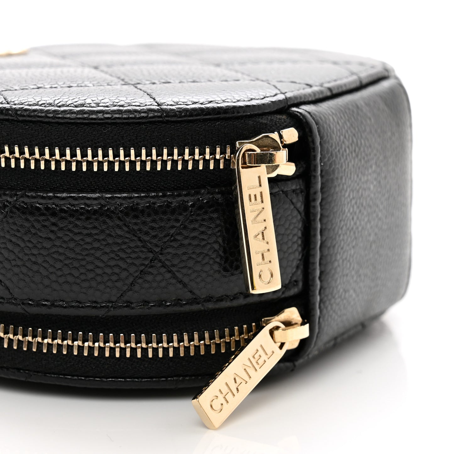 Caviar Quilted Round Handle With Care Vanity With Chain Black