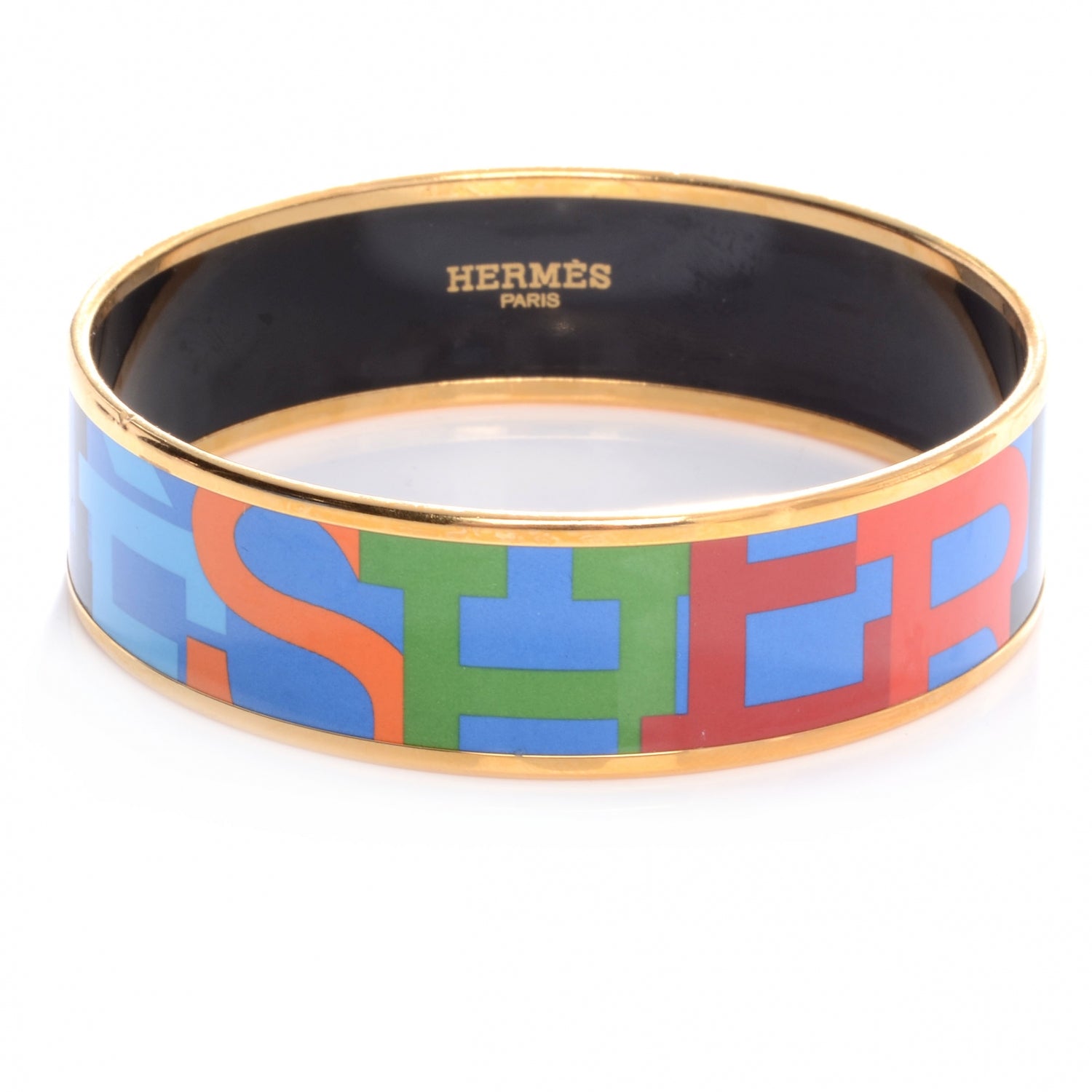 Hermes Enamel Wide Printed Capitales Bracelet 70 1 of 4