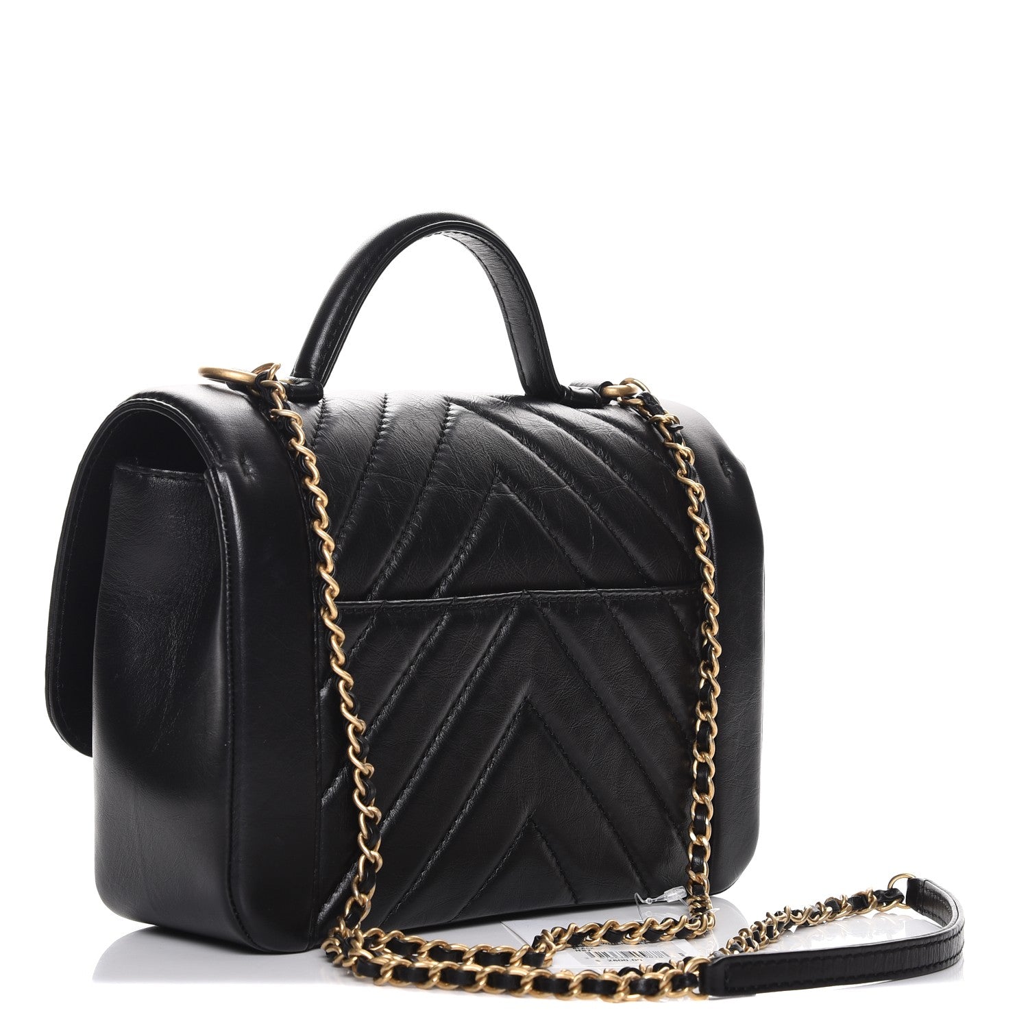 Chanel Calfskin Chevron Quilted Top Handle Flap Black 3 of 8