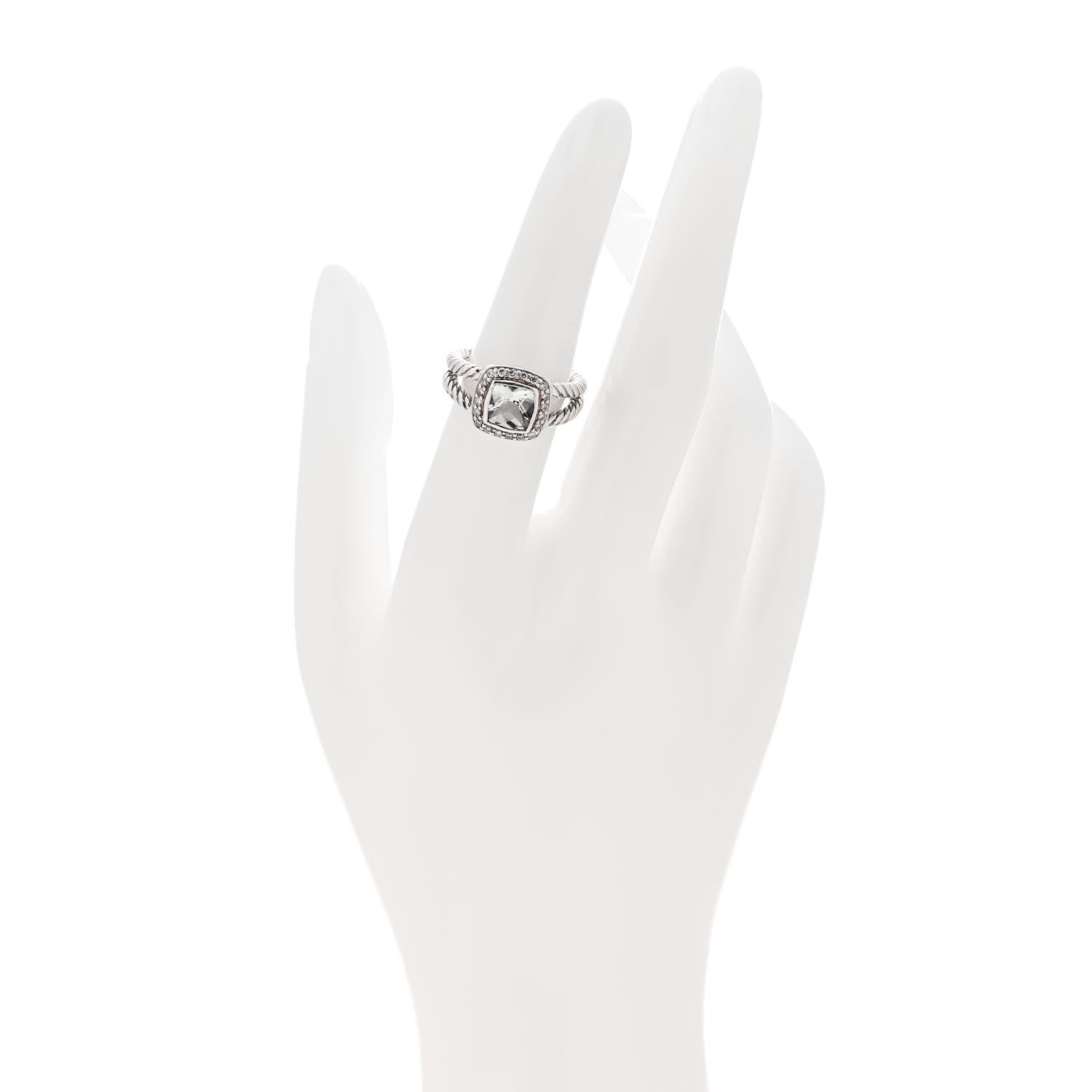 David Yurman Sterling Silver Diamond Prasiolite 7mm Petite Albion Ring 52 6 2 of 5