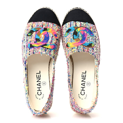Chanel Cotton Tweed Grosgrain CC Espadrilles 36 Multicolor Black 2 of 12