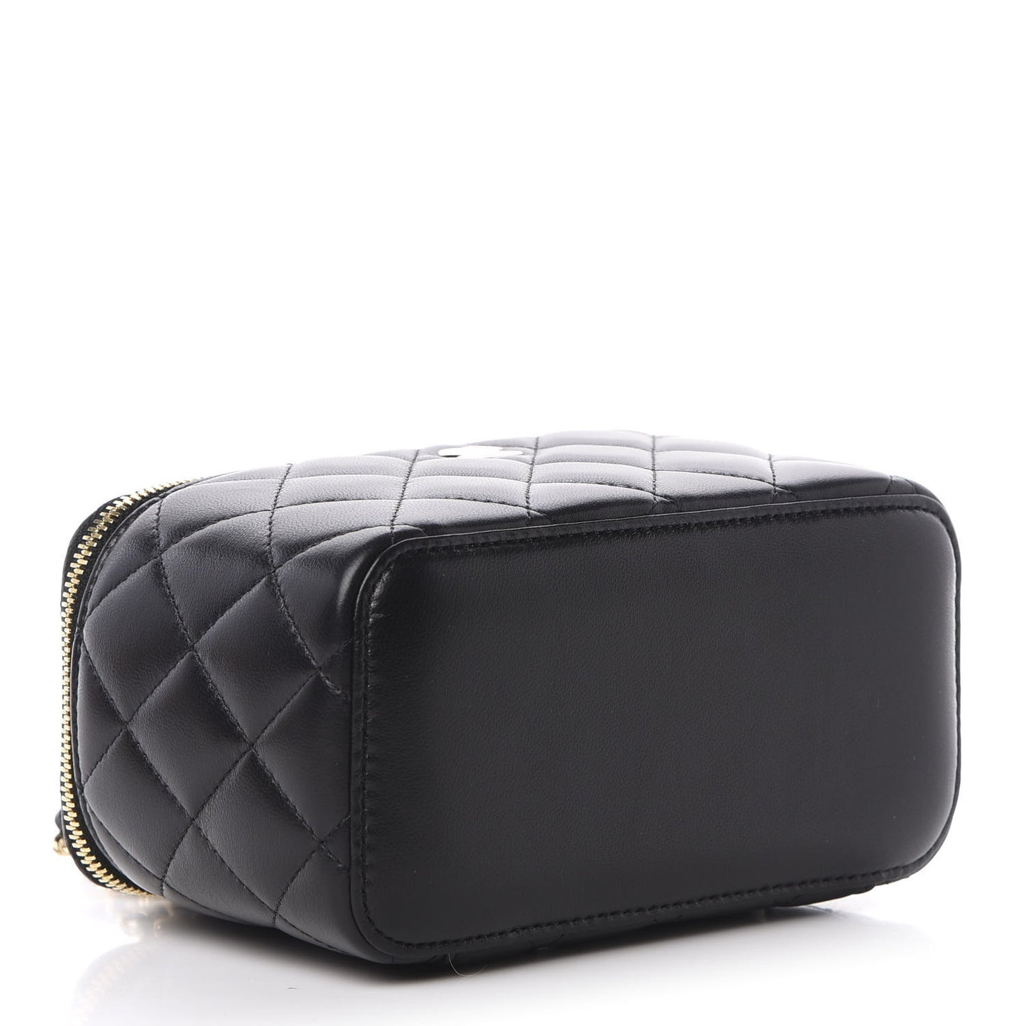 Lambskin Quilted Small Vanity Case With Chain Black
