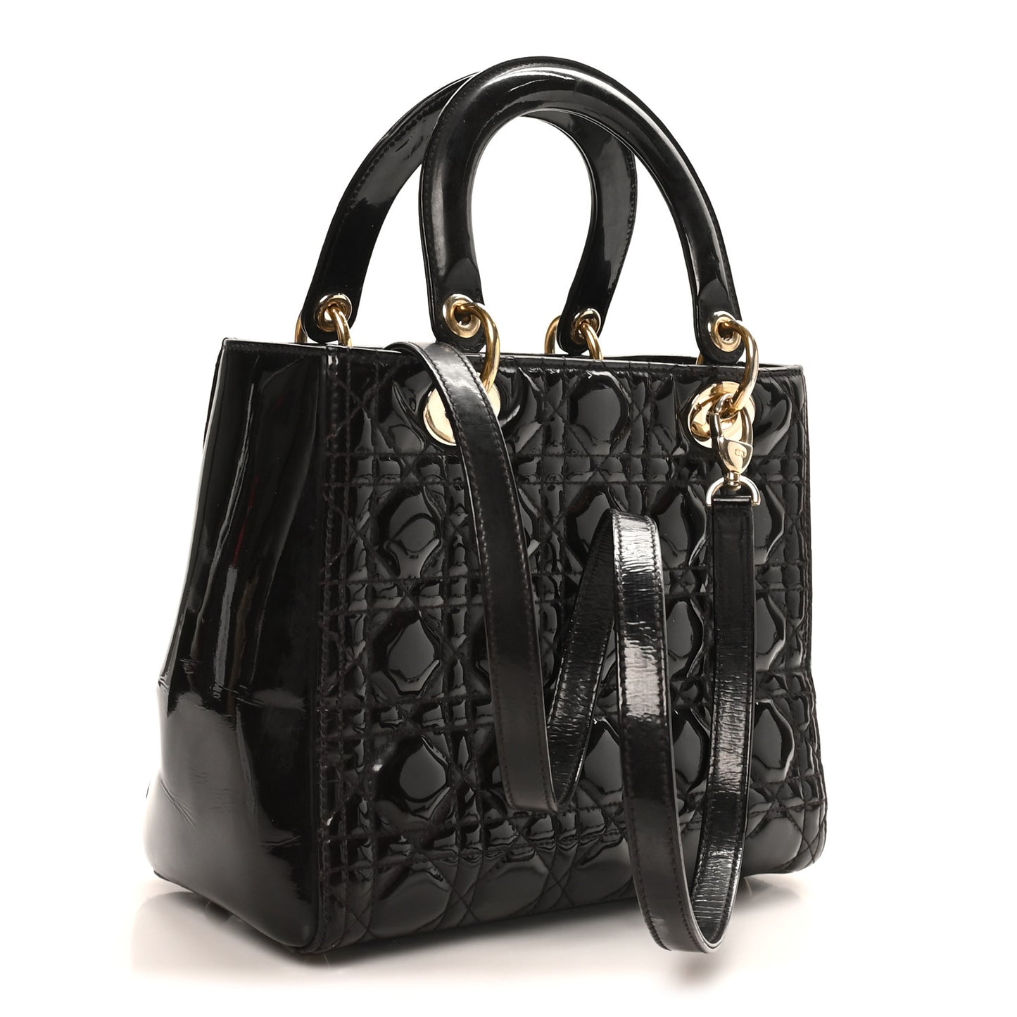 Patent Cannage Medium Lady Dior Dark Brown