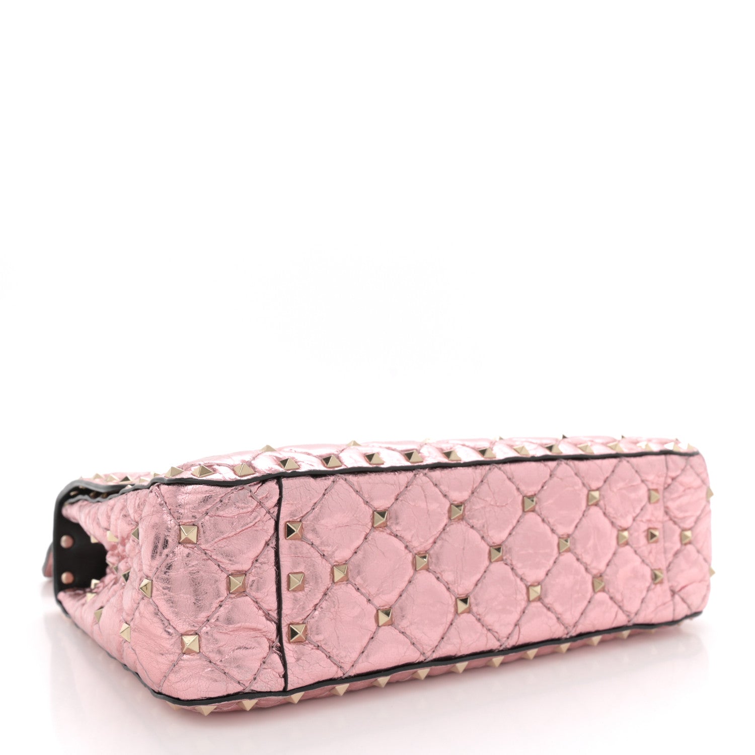 Valentino Garavani Metallic Wrinkled Lambskin Medium Rockstud Spike Shoulder Bag Lipstick 4 of 10