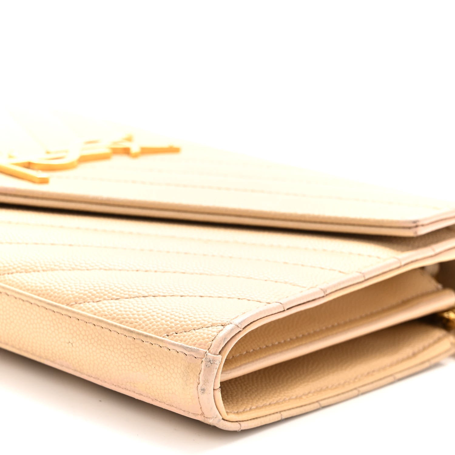 Saint Laurent Grain De Poudre Matelasse Chevron Monogram Chain Wallet Dark Beige 9 of 14